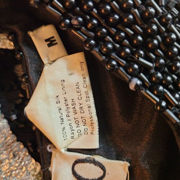 Vtg 80's Sweelo Silk Geometric Black Silver Metallic Sequin Beaded Blazer Sz M - Picture 11 of 12
